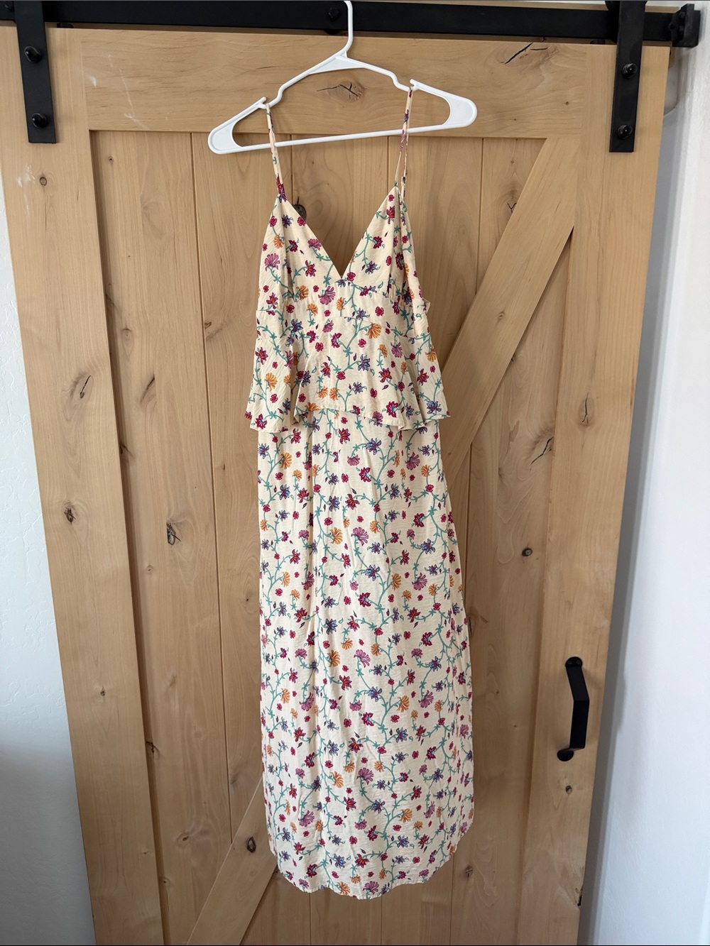 Future Collective Jenny K. Lopez - Floral Cream Peplum Spaghetti-Strap Maxi Dres